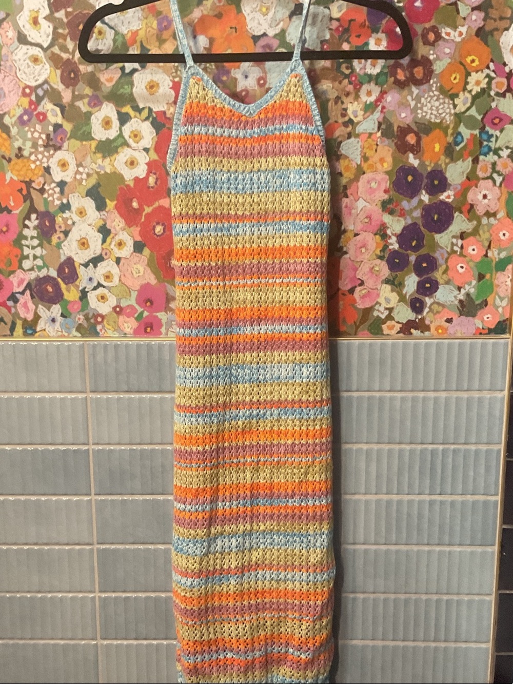 Freshman Pastel Striped Crochet Maxi Slip Dress